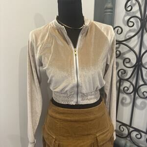 Honey Bum Juniors Jacket Velour Crop Top style Zip-up Size S Beige